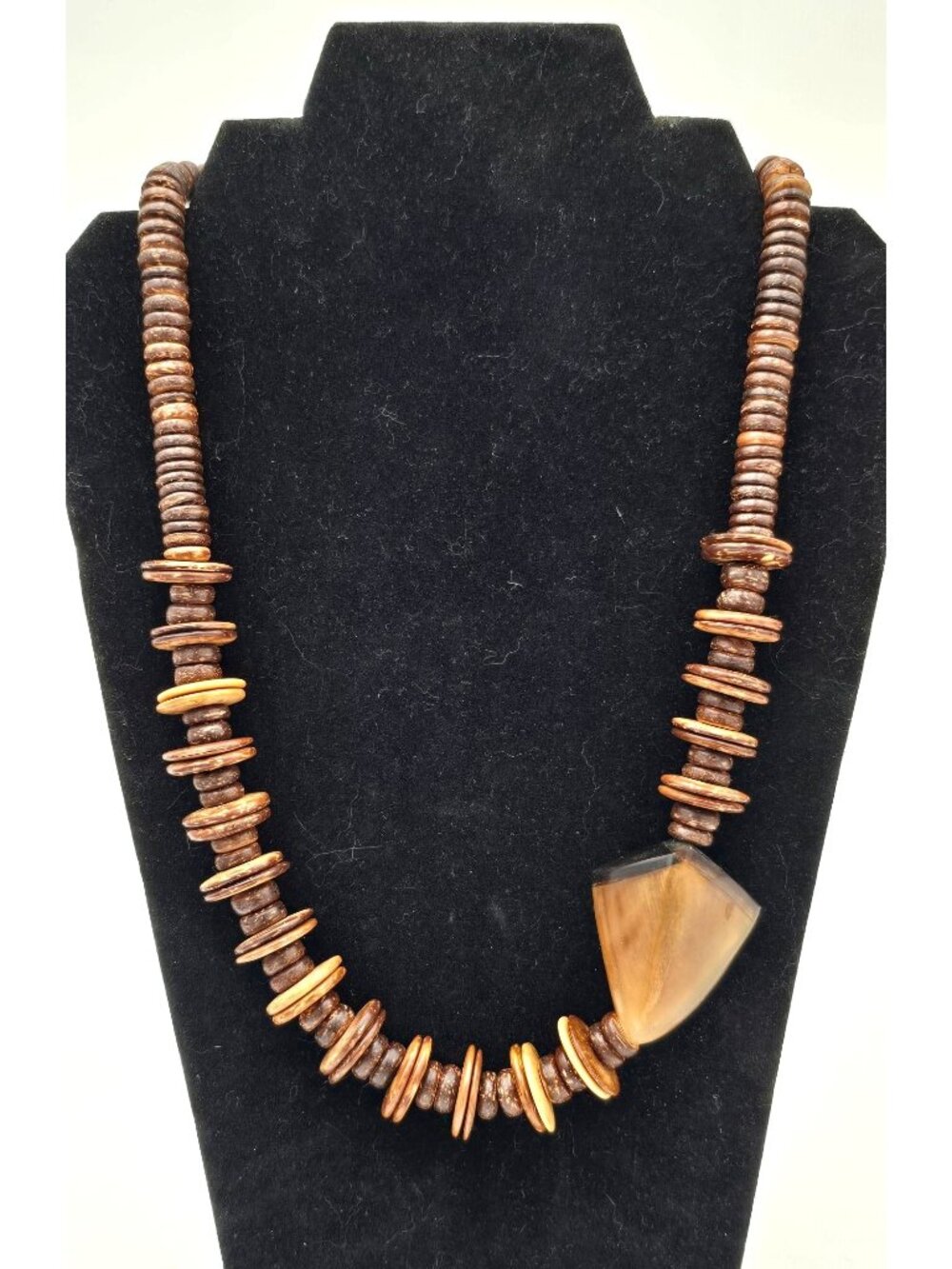 Vintage Horn Coconut Wood Statement Necklace 22" Brutalist Tribal Chunky Boho - Picture 14 of 14